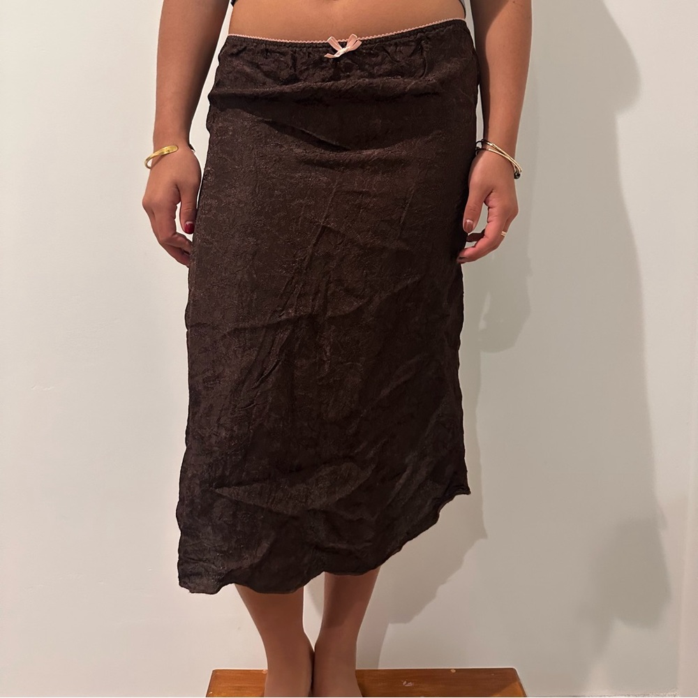 Brown Textured Midi Skirt